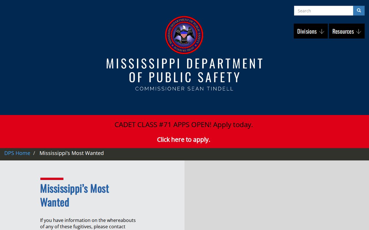 Mississippi Most Wanted official resource for Tippah County warrant context